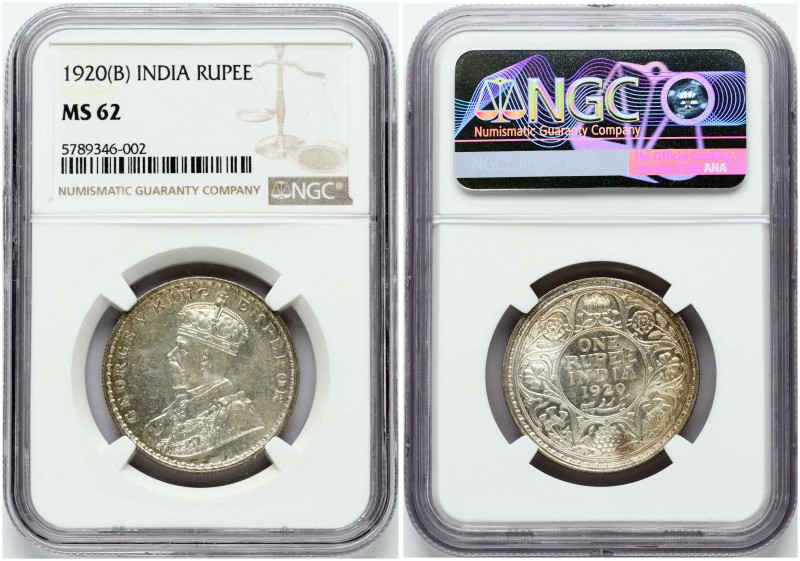 British India. George V (1910-1936). 1 Rupee 1920 B. Silver. KM-524. NGC MS 62