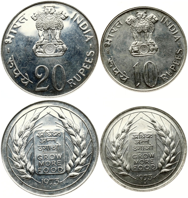 India. 10 & 20 Rupees 1973 FAO. FAO - Grow More Food. Silver .500, total weight ...