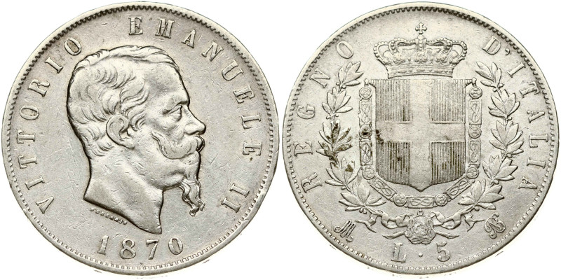 Italy. Vittorio Emanuele II (1861-1878). 5 Lire 1870 M BN, Milan. Silver 24.84 g...