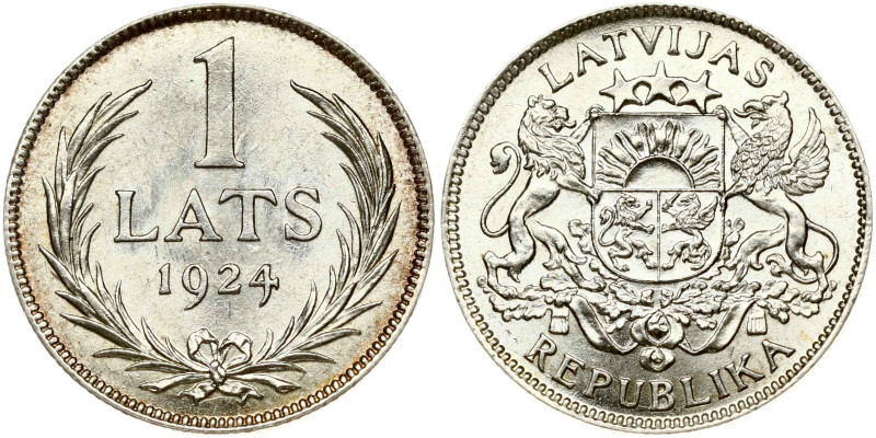 Latvia 1 Lats 1924. Silver 4.99 g. KM-7.