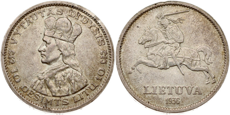 Lithuania. 10 Litu 1936 Vytautas. Silver 18.21 g. KM 83.