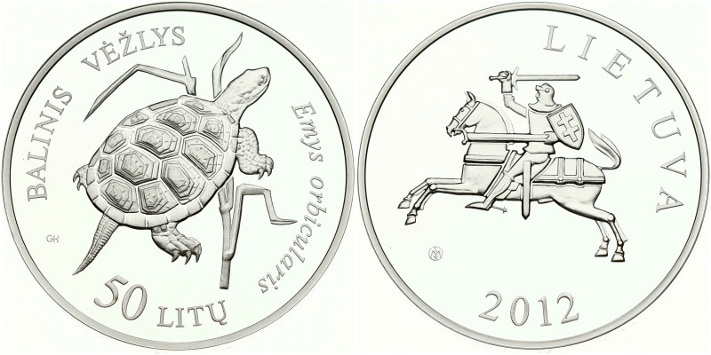 Lithuania. 50 Litu 2012 Pond Turtle. Silver .925, 28.28 g. KM-178. With pack & c...