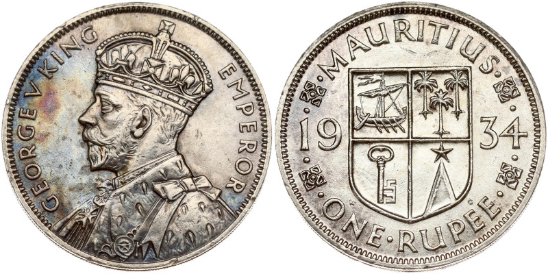 Mauritius. George V (1910-1936). 1 Rupee 1934. Silver 11.64 g. KM 17.