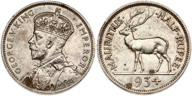 Mauritius. George V (1910-1936). 1/2 Rupee 1934. Silver 5.82 g. KM 16.