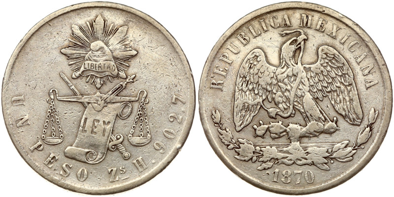 Mexico. 1 Peso 1870 Zs H. Silver 26.97 g. KM 408.8.