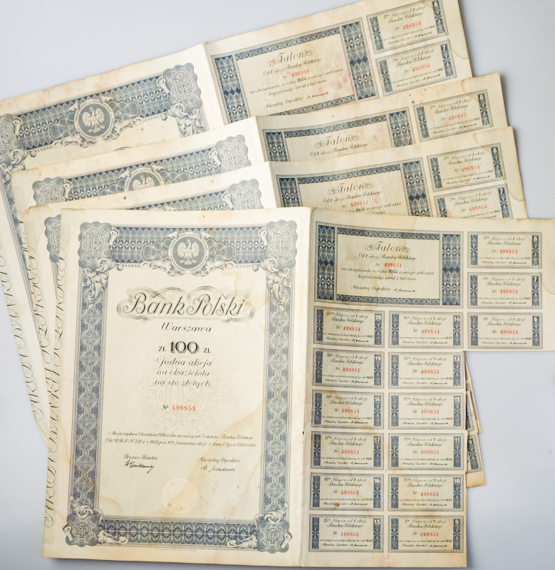 Poland. Mortgage Loan 100 Zlotych 1934, Warsaw. S/N 498851, 498954, 498955, 4989...