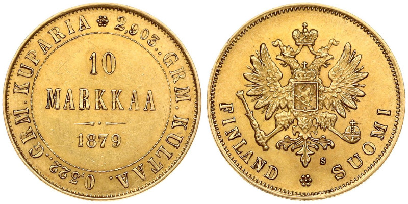 Russia for Finland. Alexander II (1855-1881). 10 Markkaa 1879 S. Gold 3.21 g. Bi...