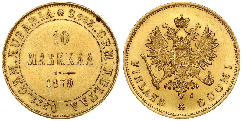 Russia ror Finland. Alexander II (1855-1881). 10 Markkaa 1879 S. Gold 3.22 g. Bi...