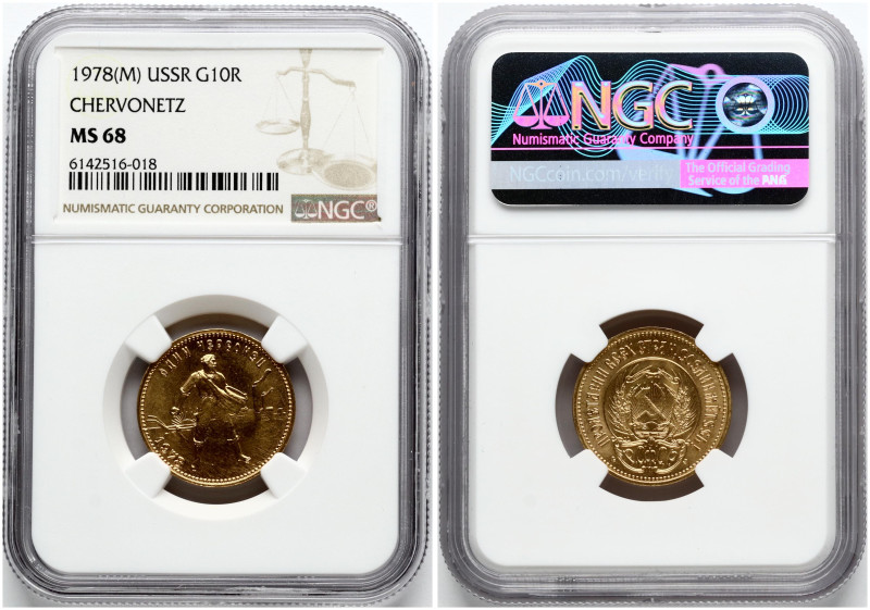 Russia, USSR. Chervonets 1978 MМД. Gold 8.60 g. Fr. 181a; Y-85. NGC MS 68. ONLY ...