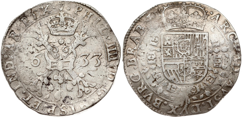 Spanish Netherlands, Brabant. Philip IV (1621-1665). Patagon 1633 Antwerp. Silve...