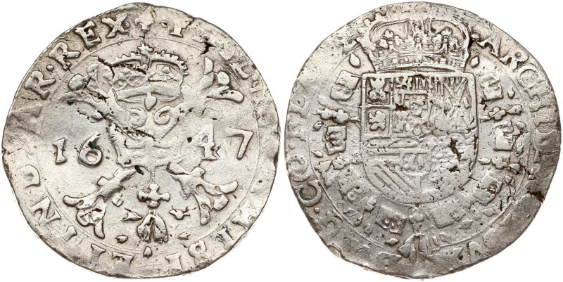 Spanish Netherlands, Flanders. Philip IV (1621-1665). Patagon 1647. Silver 26.31...