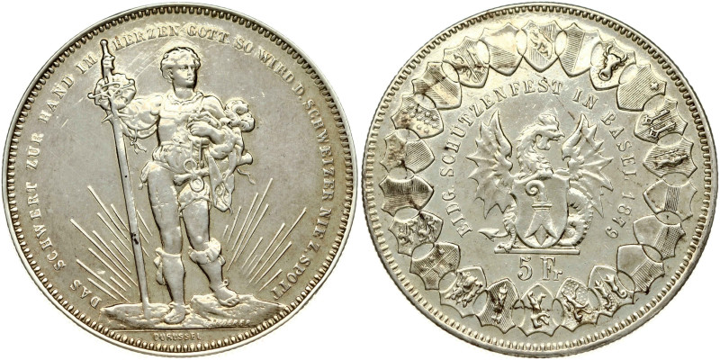 Switzerland. 5 Francs 1879 Basel shooting festival. Silver 24.73 g. X S14.