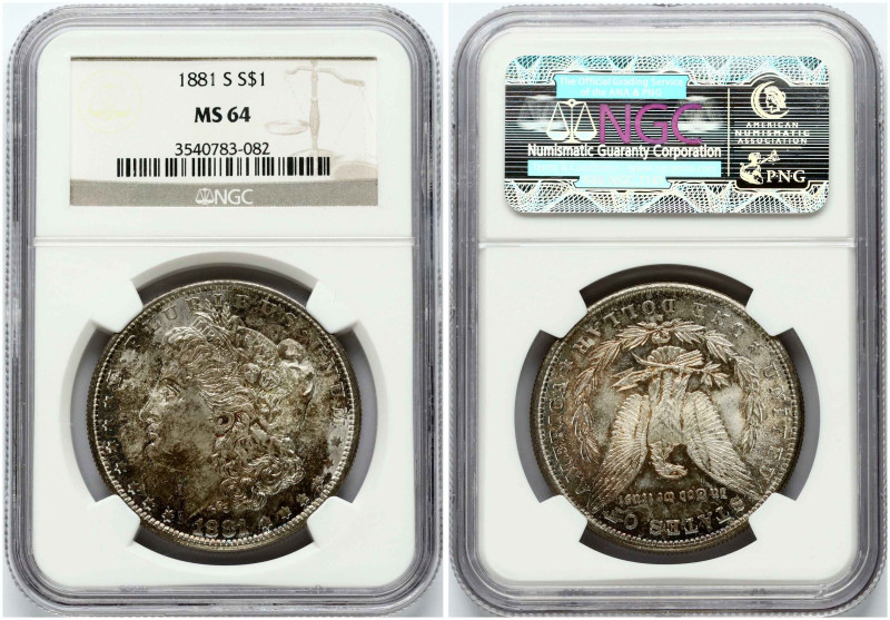 USA. Morgan Dollar 1881 S, San Francisco. Silver. KM 110. NGC MS 64