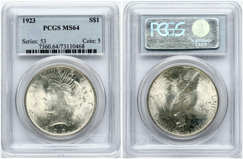 USA. Peace Dollar 1923, Philadelphia. Silver. KM 150. PCGS MS 64