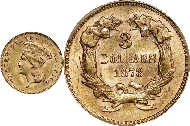 1878 Three-Dollar Gold Piece. MS-62 (PCGS).

PCGS# 8000. NGC ID: 25MZ.