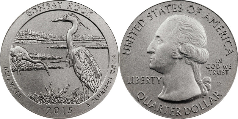 2015-P America the Beautiful Silver Bullion Coin. Bombay Hook National Wildlife ...