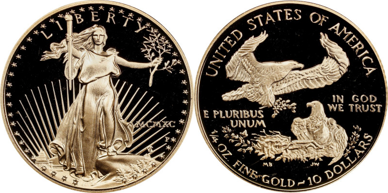 1990 Quarter-Ounce Gold Eagle. Deep Cameo Proof (Uncertified).

Housed in the ...