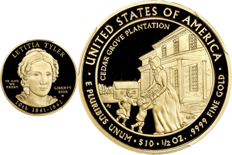 2009-W First Spouse Gold Bullion Coin. Letitia Tyler. Proof-70 Deep Cameo (PCGS)...