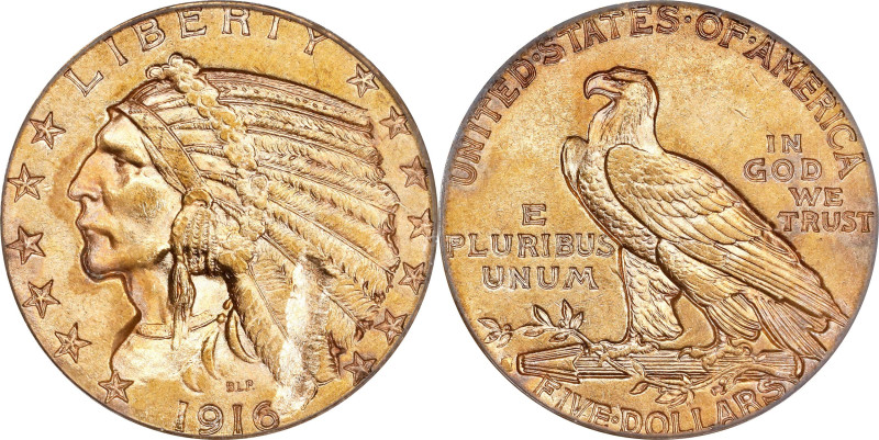 1916-S Indian Half Eagle. Obverse Planchet Lamination. MS-62 (PCGS).