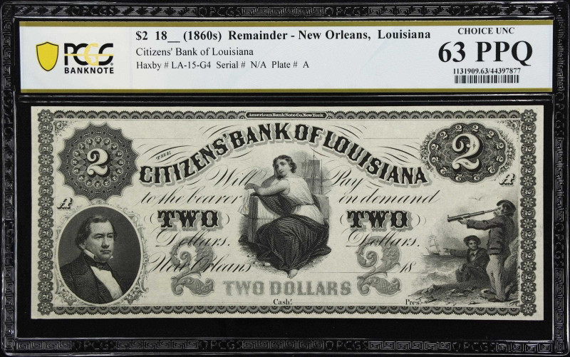 New Orleans, Louisiana. Citizens' Bank of Louisiana. 18xx $2. PCGS Banknote Choi...