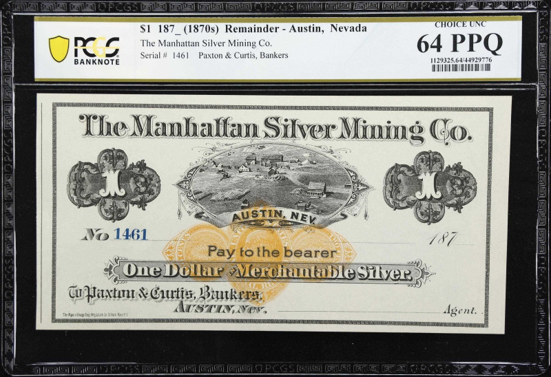 Lot of (5) Austin, Nevada. Manhattan Silver Mining Company. 187x $1, $3, $5, $10...