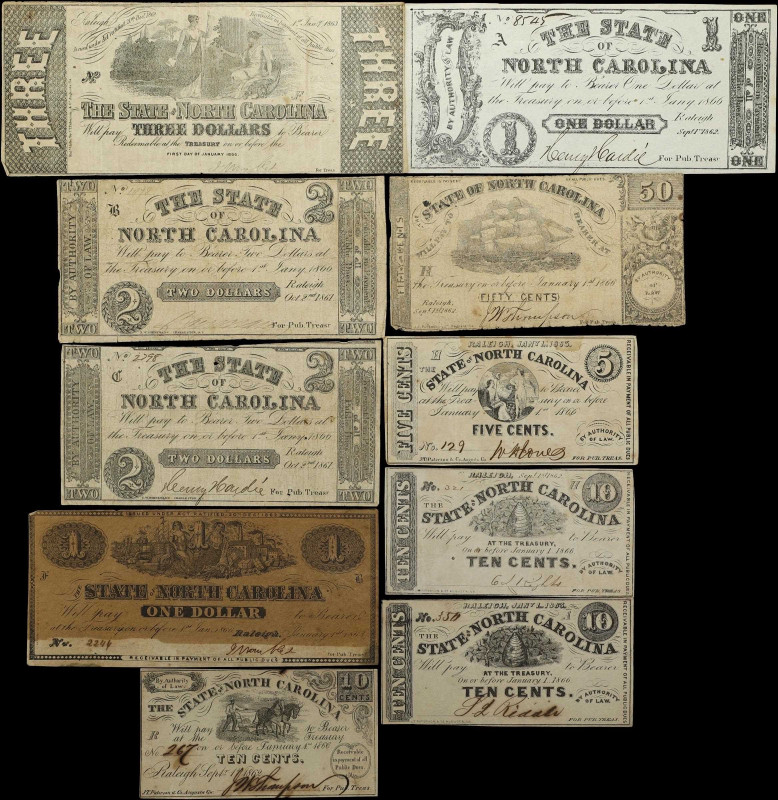 Lot of (10) Raleigh, North Carolina. State of North Carolina. 1861-66 5 Cents, 1...