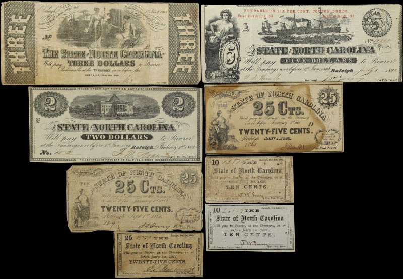 Lot of (8) Raleigh, North Carolina. State of North Carolina. 1862-66 10 Cents, 2...