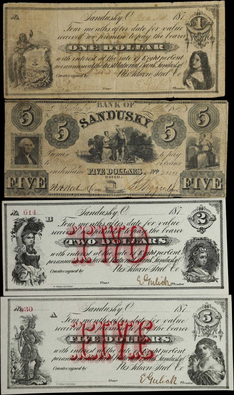 Lot of (4) Sandusky, Ohio. Bank of Sandusky & First National Bank Sandusky. 1842...