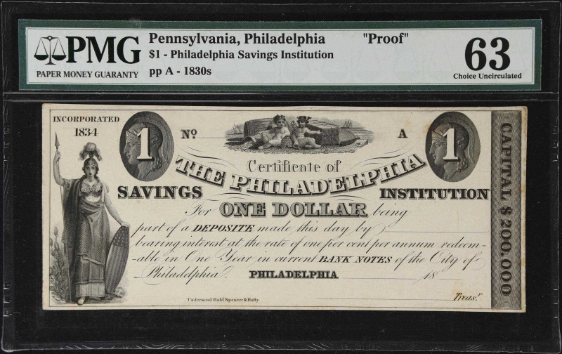 Philadelphia, Pennsylvania. Philadelphia Savings Institute. 18xx $1. PMG Choice ...