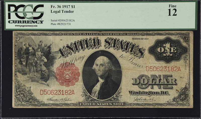 Fr. 36. 1917 $1 Legal Tender Note. PCGS Currency Fine 12.

An evenly circulate...