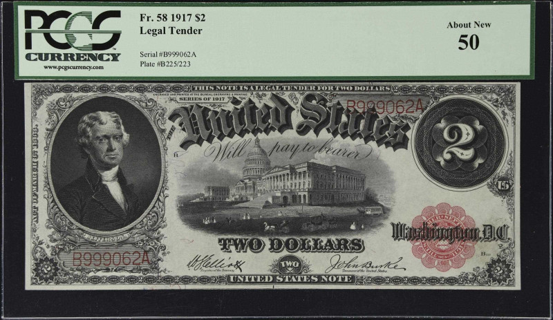 Fr. 58. 1917 $2 Legal Tender Note. PCGS Currency About New 50.

Light circulat...