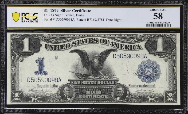 Fr. 233. 1899 $1 Silver Certificate. PCGS Banknote Choice About Uncirculated 58....