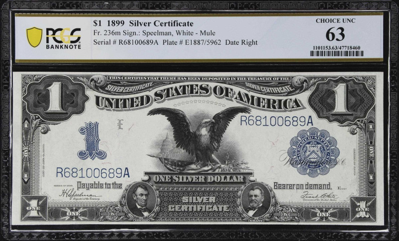 Fr. 236m. 1899 $1 Silver Certificate Mule Note. PCGS Banknote Choice Uncirculate...