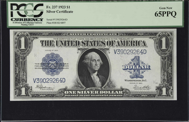 Fr. 237. 1923 $1 Silver Certificate. Gem New 65 PPQ.

A premium example of thi...