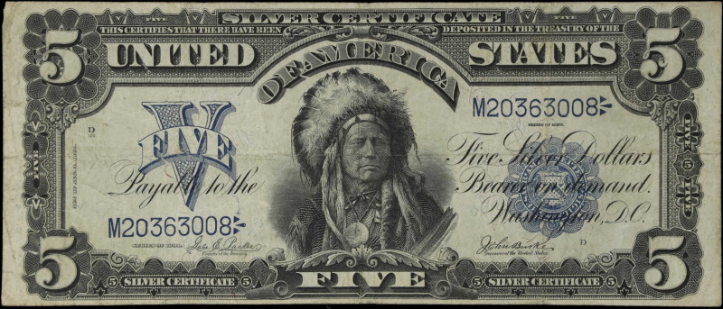 Fr. 277. 1899 $5 Silver Certificate. Very Fine.

A pleasing example of this ic...