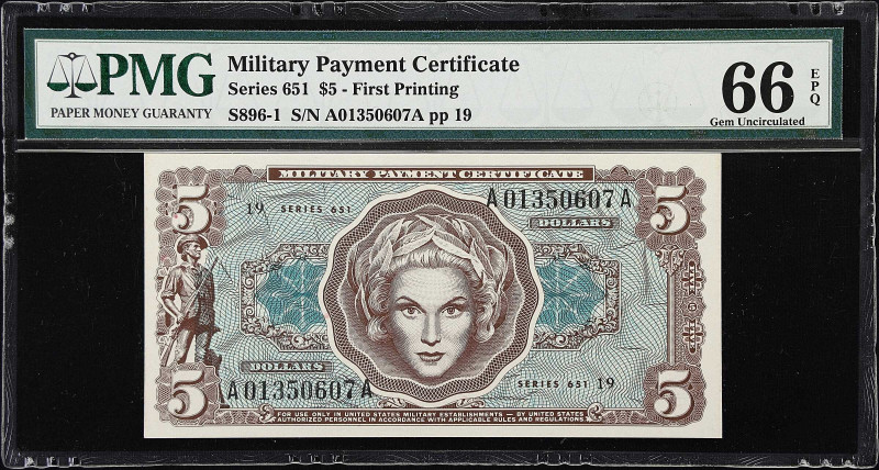 Military Payment Certificate. Series 651. $5. PMG Choice Uncirculated 66 EPQ.
...