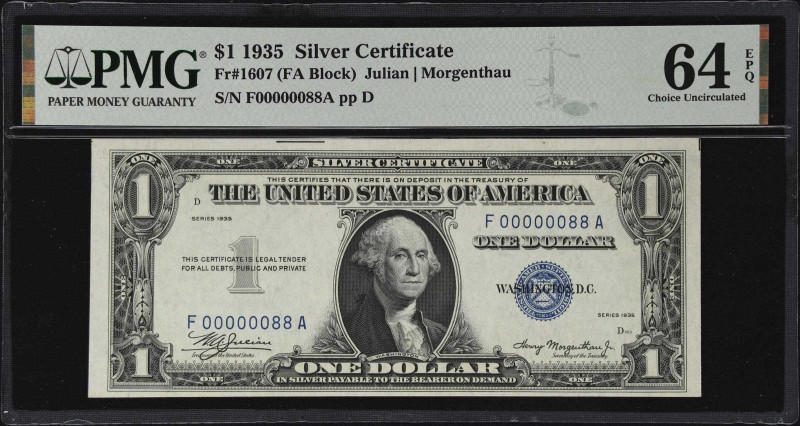 Fr. 1607. 1935 $1 Silver Certificate. PMG Choice Uncirculated 64 EPQ. Two Digit ...