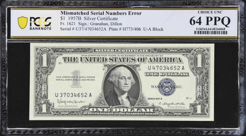 Fr. 1621. 1957B $1 Silver Certificate. PCGS Banknote Choice Uncirculated 64 PPQ....