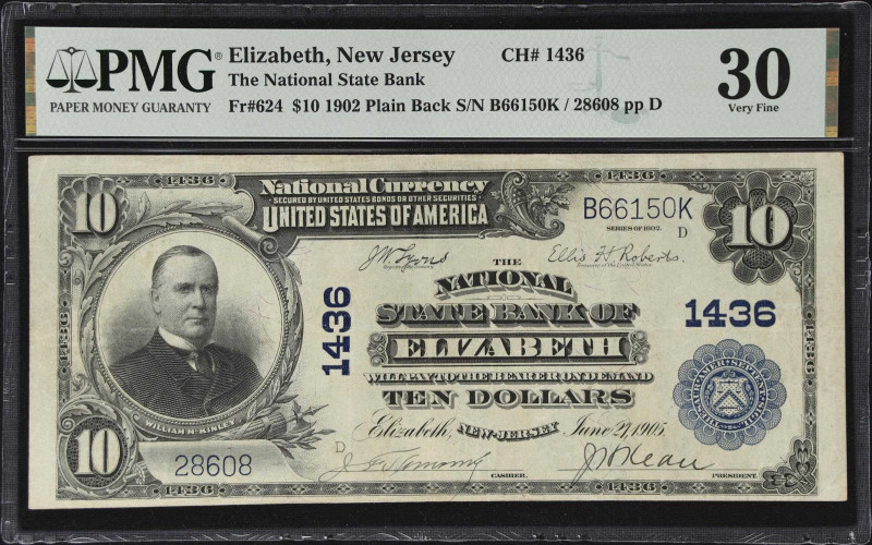 Elizabeth, New Jersey. $10 1902 Plain Back. Fr. 624. The National State Bank. Ch...