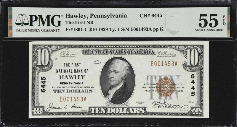 Hawley, Pennsylvania. $10 1929 Ty. 1. Fr. 1801-1. The First NB. Charter #6445. P...