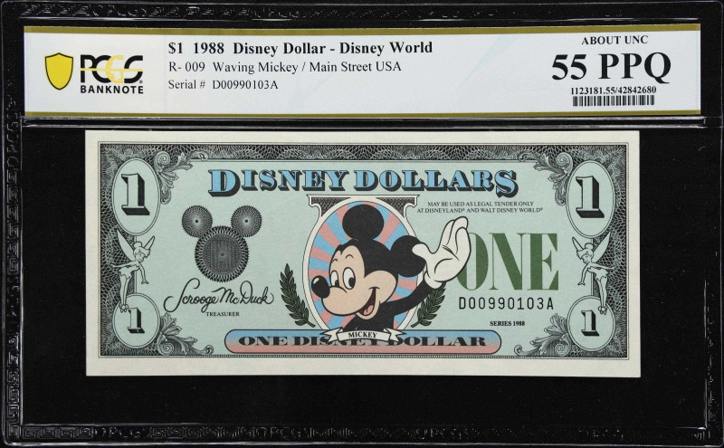 Lot of (10). 1988-2009 $1 & $10. Disney Dollars. PCGS Banknote About Uncirculate...