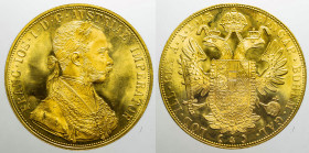 EUROPE - AUSTRIA - Empire - Franz Josef Ist (1848-1916)

COIN :
4 ducats - restrike
OBVERSE : FRANCIS.IOS.I.D.G.AVSTRIAE IMPERATOR / Bust armored,...