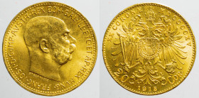 EUROPE - AUSTRIA - Empire - Franz Josef Ist (1848-1916)

COIN :
20 Corona - restrike
OBVERSE : FRANC.IOS.I.D.G.IMP.AVSTR.REX BOH.GAL.ILL.ETC.ET AP...