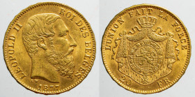 EUROPE - BELGIUM - Kingdom - Leopold II (1865-1909)

COIN :
20 Francs
OBVERSE : LEOPOLD II-ROI DES BELGES / bare head of Leopold IInd right - belo...