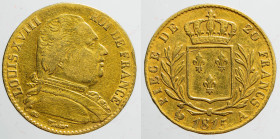 EUROPE - FRANCE - Kingdom - Louis XVIIIth - first restoration (1814-1815)

COIN :
20 francs
OBVERSE : LOUIS XVIII - ROI DE FRANCE / Uniformed bust...