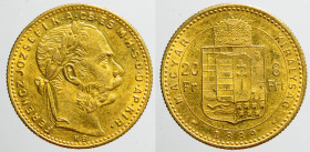 EUROPE - HUNGARY - Austrian Empire - Franz Josef Ist (1848-1916)

COIN :
8 Fiorint - 20 Francs
OBVERSE : FERENCZ JOZSEF I.K.A.CS.ES M.H.S.D.O.AP.K...