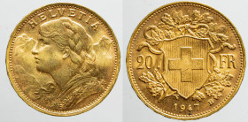 EUROPE - SWITZERLAND - Confederation (1851-date)

COIN :
20 francs
OBVERSE : HELVETIA / Bust of young female left
REVERSE: - / Shield within oak ...