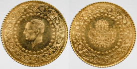 AFRICA / ASIA / OCEANIA - TURKEY - Republic (1923-date)

COIN :
50 Kurush - Kemal Atatürk - De Luxe Gold Coin
OBVERSE : - / Head of Ataturk lefgt ...