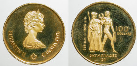 AMERICA NORTH & SOUTH - CANADA - Under GB Government - Elisabeth IInd (1952-2022)

COIN :
100 dollars - olympic games
OBVERSE : ELIZABETH II - lea...