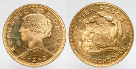 AMERICA NORTH & SOUTH - CHILE - Republic (1821-date)

COIN :
100 pesos
OBVERSE : REPUBLICA DE CHILE / Draped bust, bare head with coiled hair of L...